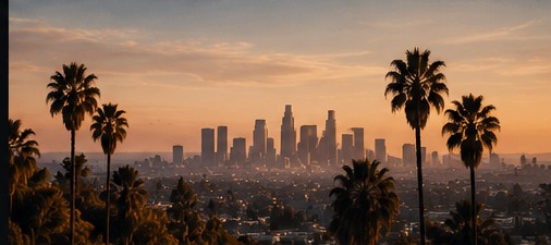 Los Angeles skyline at sunset